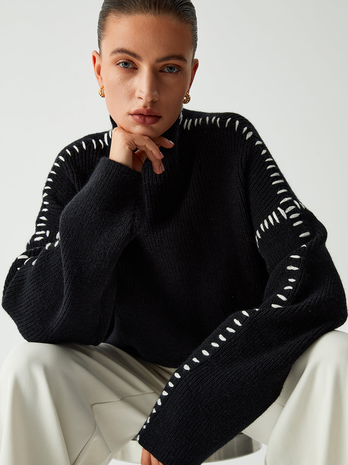 Amalia | Turtleneck sweater with piqué details