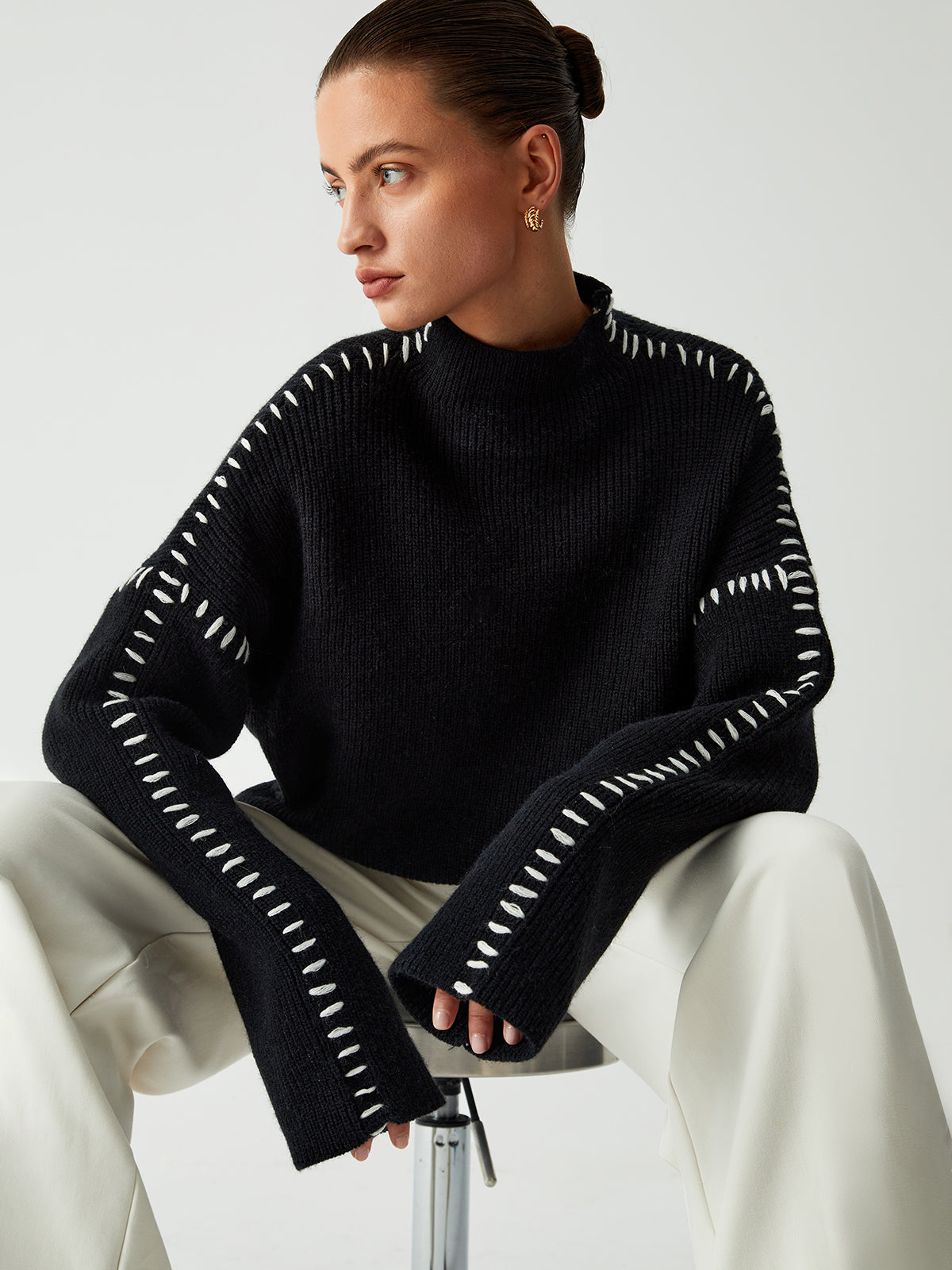 Amalia | Turtleneck sweater with piqué details